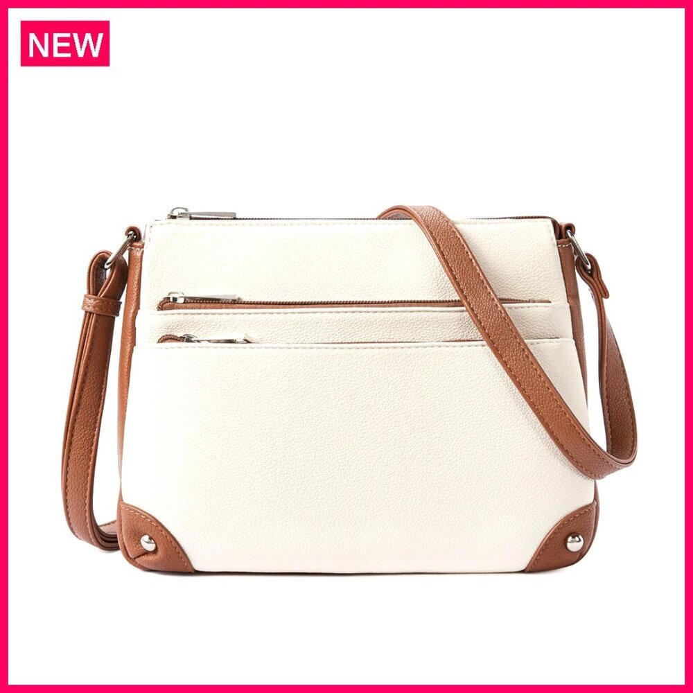 Medium Vegan Leather Crossbody Bag with Multiple Zipper Pockets
